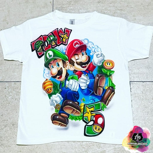 Airbrush Mario & Luigi Cartoon Shirt Design