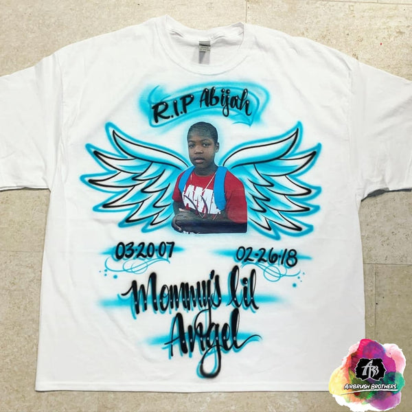 airbrush custom spray paint  Airbrush Little Angel Design shirts hats shoes outfit  graffiti 90s 80s design t-shirts  Airbrush Brothers Shirt
