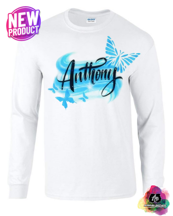 airbrush custom spray paint  Airbrush Butterflies Shirt Design | Winter Edition shirts hats shoes outfit  graffiti 90s 80s design t-shirts  Airbrush Brothers Sweatshirt