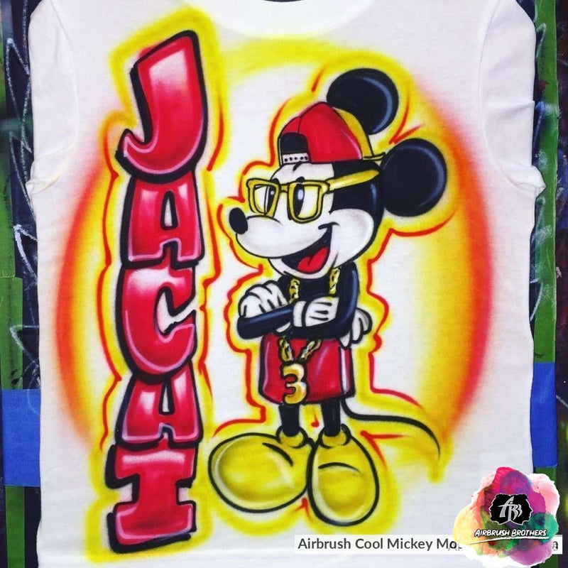 airbrush custom spray paint  Airbrush Cool Mickey Mouse Shirt Design shirts hats shoes outfit  graffiti 90s 80s design t-shirts  AirbrushBrothers Shirt