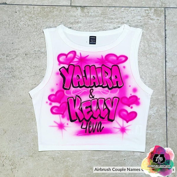 airbrush custom spray paint  Airbrush Couple Names Crop Top Design shirts hats shoes outfit  graffiti 90s 80s design t-shirts  Airbrush Brothers