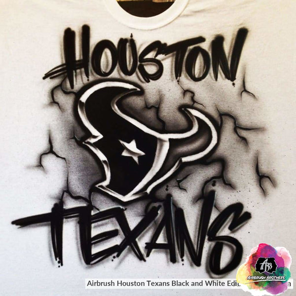 airbrush custom spray paint  Airbrush Houston Texans Black and White Edition Shirt Design shirts hats shoes outfit  graffiti 90s 80s design t-shirts  AirbrushBrothers Shirt