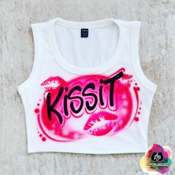 airbrush custom spray paint  Airbrush Kisses Crop Top Design shirts hats shoes outfit  graffiti 90s 80s design t-shirts  Airbrush Brothers