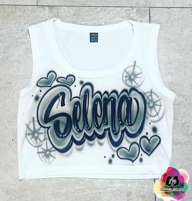 airbrush custom spray paint  Airbrush Name & Hearts Crop Top Design shirts hats shoes outfit  graffiti 90s 80s design t-shirts  Airbrush Brothers