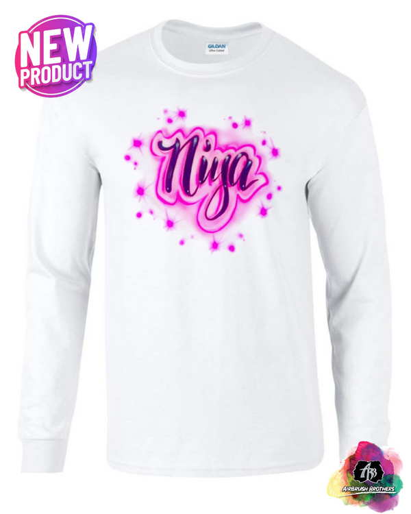 airbrush custom spray paint  Airbrush Name w/ Outline Shirt Design | Winter Edition shirts hats shoes outfit  graffiti 90s 80s design t-shirts  Airbrush Brothers Sweatshirt
