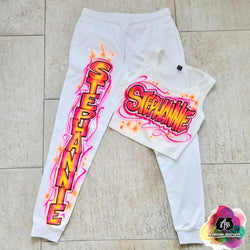airbrush custom spray paint  Airbrush Neon Color Crop Top And Jogger Set shirts hats shoes outfit  graffiti 90s 80s design t-shirts  Airbrush Brothers Joggers