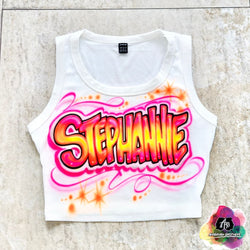 airbrush custom spray paint  Airbrush Neon Name Crop Top shirts hats shoes outfit  graffiti 90s 80s design t-shirts  Airbrush Brothers