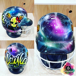 Airbrush Softball Skull w/ Galaxy Design (Full Helmet) – Airbrush Brothers Airbrush Softball Skull w/ Galaxy Design (Full Helmet) – Airbrush Brothers