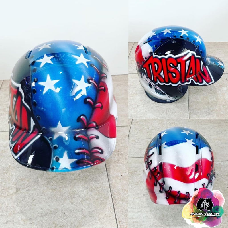 american flag 80s motorcycle helmet Airbrush USA w/ Baseball Stars Design (Full Helmet) Airbrush Brothers but wicks moisture and wears like the modern material it is Motorcycle Helmet Jet Vintage Old