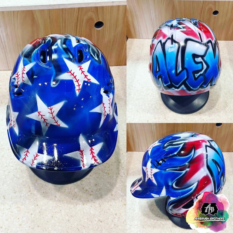 airbrush custom spray paint  Airbrush USA Flag w/ Baseball Stars Design (Full Helmet) shirts hats shoes outfit  graffiti 90s 80s design t-shirts  AirbrushBrothers helmet