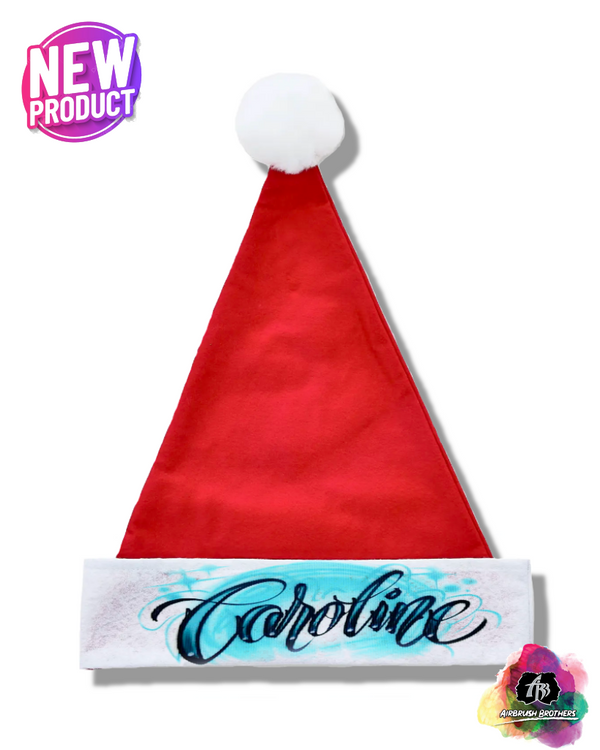 airbrush custom spray paint  Cursive Santa Hat | Christmas Edition shirts hats shoes outfit  graffiti 90s 80s design t-shirts  Airbrush Brothers Santa Hat