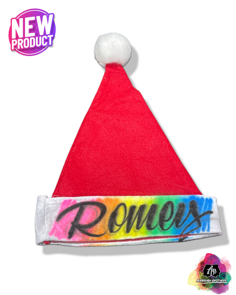 airbrush custom spray paint  Rainbow Santa Hat | Christmas Edition shirts hats shoes outfit  graffiti 90s 80s design t-shirts  Airbrush Brothers Santa Hat