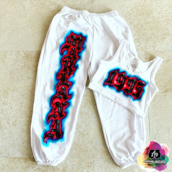 airbrush custom spray paint  Airbrush 1995 Crop Top And Jogger Set shirts hats shoes outfit  graffiti 90s 80s design t-shirts  Airbrush Brothers Joggers