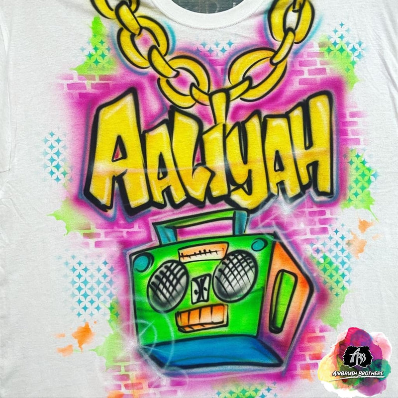 airbrush custom spray paint  Airbrush 90's Neon Boombox Shirt Design shirts hats shoes outfit  graffiti 90s 80s design t-shirts  Airbrush Brothers Shirt
