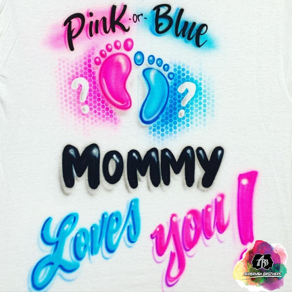 Airbrush Baby Gender Reveal: Parents Love You Shirt Design Adult L / No, image size:1000x1000