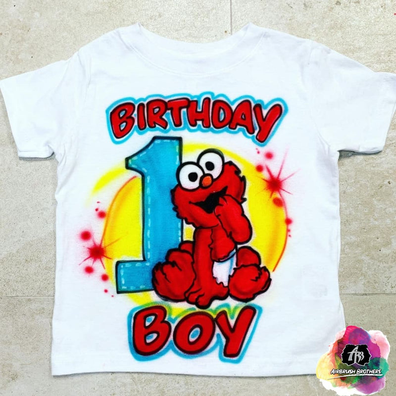 airbrush custom spray paint  Airbrush Birthday Boy Elmo Shirt Design shirts hats shoes outfit  graffiti 90s 80s design t-shirts  Airbrush Brothers Shirt