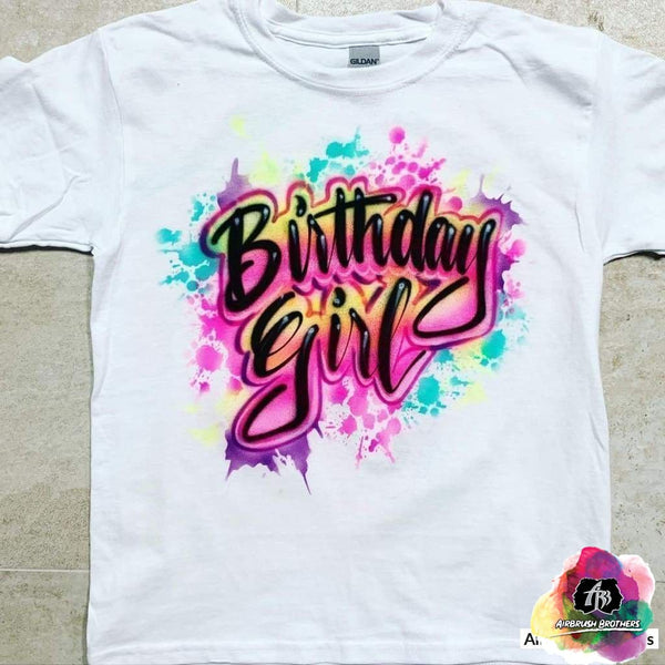 airbrush birthday girl with paint splatter design  custom airbrush birthday shirts