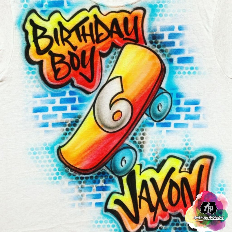 airbrush custom spray paint  Airbrush Birthday Skater Boy Design shirts hats shoes outfit  graffiti 90s 80s design t-shirts  Airbrush Brothers Shirt