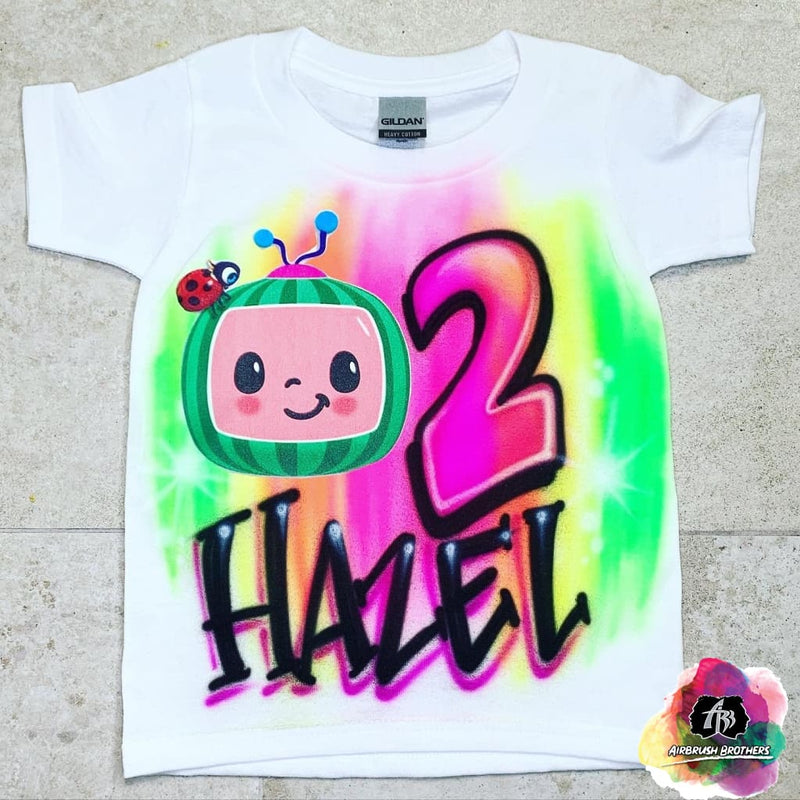 airbrush custom spray paint  Airbrush Cocomelon Birthday Design shirts hats shoes outfit  graffiti 90s 80s design t-shirts  Airbrush Brothers Shirt