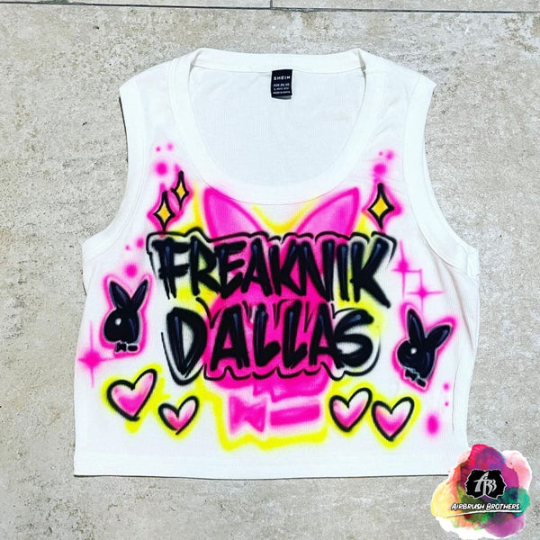 airbrush custom spray paint  Airbrush Freaknik Dallas Crop Top shirts hats shoes outfit  graffiti 90s 80s design t-shirts  Airbrush Brothers