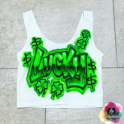 airbrush custom spray paint  Airbrush Lucky Crop Top shirts hats shoes outfit  graffiti 90s 80s design t-shirts  Airbrush Brothers