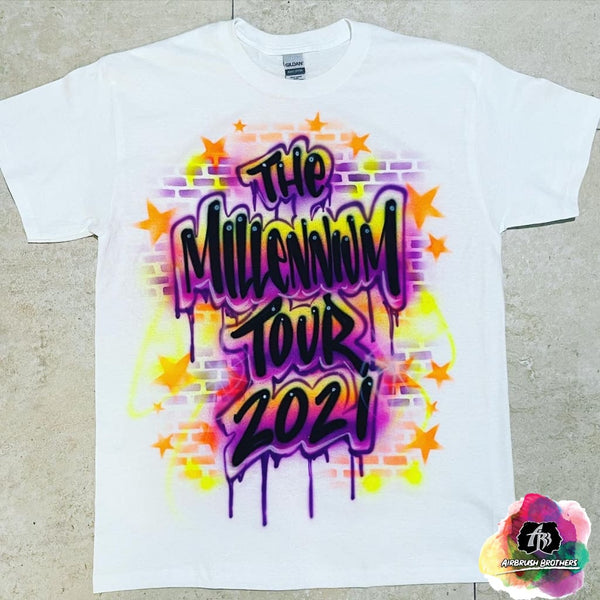 airbrush custom spray paint  Airbrush Millenium Tour With Stars Shirt Design shirts hats shoes outfit  graffiti 90s 80s design t-shirts  Airbrush Brothers Shirt