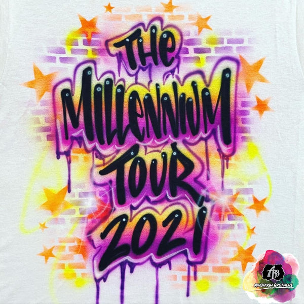 airbrush custom spray paint  Airbrush Millenium Tour With Stars Shirt Design shirts hats shoes outfit  graffiti 90s 80s design t-shirts  Airbrush Brothers Shirt