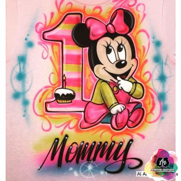 mickey mouse t-shirt custom airbrush birthday shirts Airbrush Minnie Mouse Birthday Design