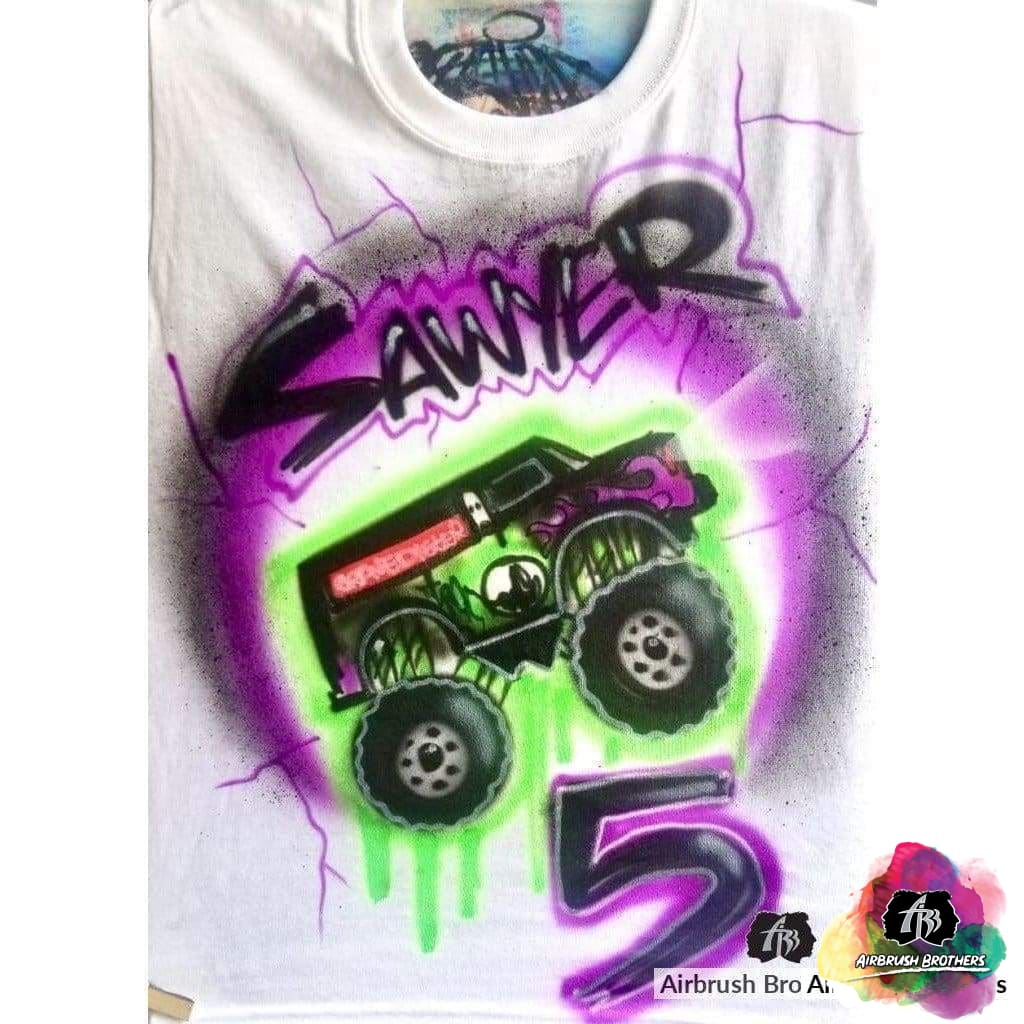 airbrush monsters Airbrush Grave Digger Monster Truck Splatter Shirt Design Adult L / No