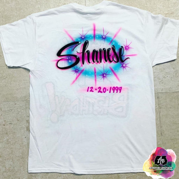 airbrush custom spray paint  Airbrush Name with Starbursts Shirt Design shirts hats shoes outfit  graffiti 90s 80s design t-shirts  Airbrush Brothers Shirt