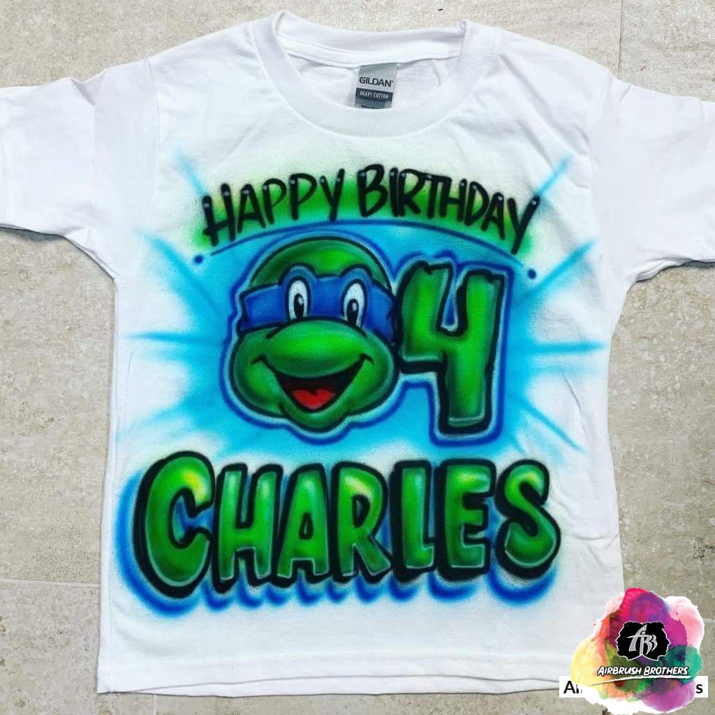 Airbrush Ninja Turtle Birthday Shirt Design 2T / Yes
