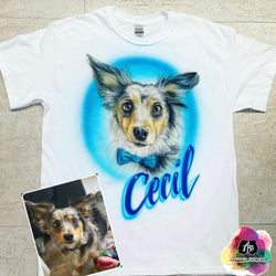 airbrush custom spray paint  Airbrush Pet Portrait w/ Blue Letters Design shirts hats shoes outfit  graffiti 90s 80s design t-shirts  Airbrush Brothers Shirt