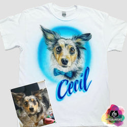 airbrush custom spray paint  Airbrush Pet Portrait w/ Blue Letters Design shirts hats shoes outfit  graffiti 90s 80s design t-shirts  Airbrush Brothers Shirt