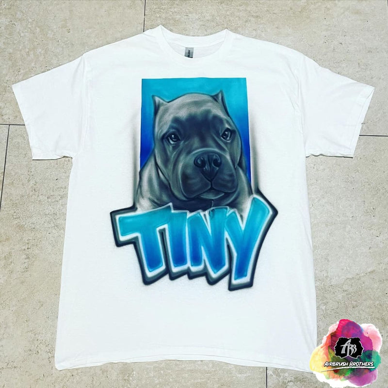 airbrush custom spray paint  Airbrush Pet Portrait With Blue Design shirts hats shoes outfit  graffiti 90s 80s design t-shirts  Airbrush Brothers Shirt