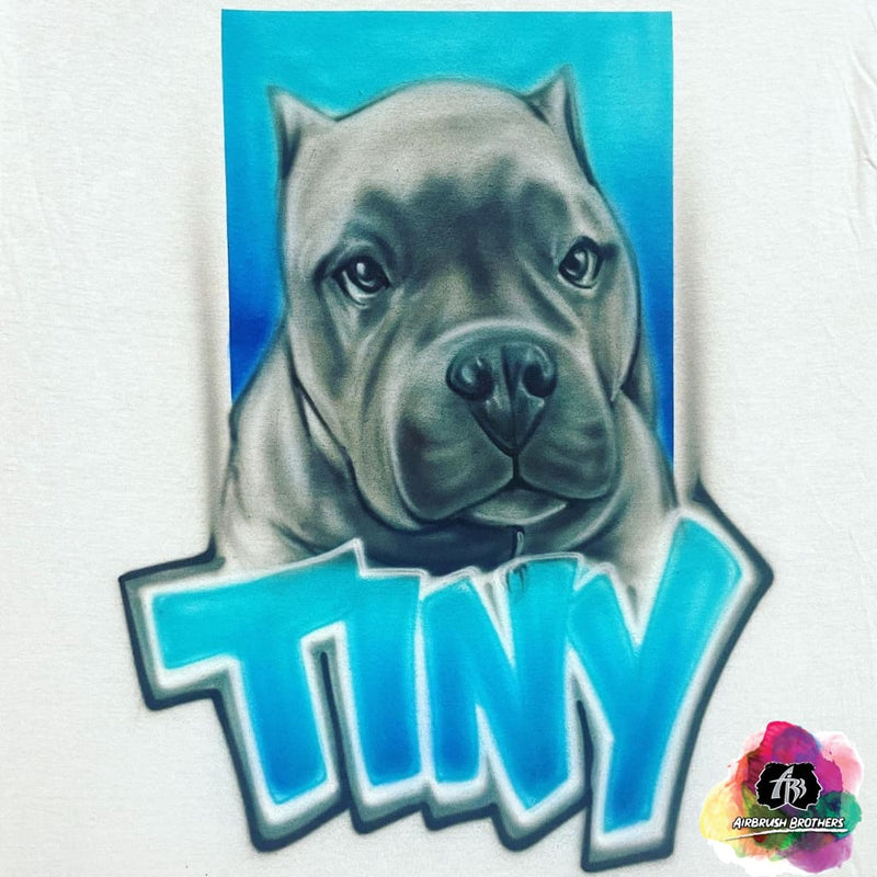 airbrush custom spray paint  Airbrush Pet Portrait With Blue Design shirts hats shoes outfit  graffiti 90s 80s design t-shirts  Airbrush Brothers Shirt