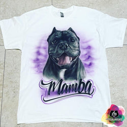 airbrush custom spray paint  Airbrush Pet Portrait with Purple Clouds Design shirts hats shoes outfit  graffiti 90s 80s design t-shirts  Airbrush Brothers Shirt