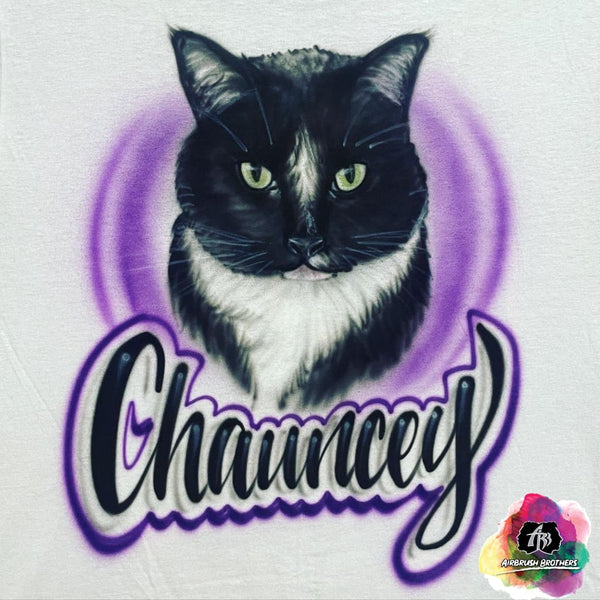 airbrush custom spray paint  Airbrush Pet Portrait With Purple Design shirts hats shoes outfit  graffiti 90s 80s design t-shirts  Airbrush Brothers Shirt