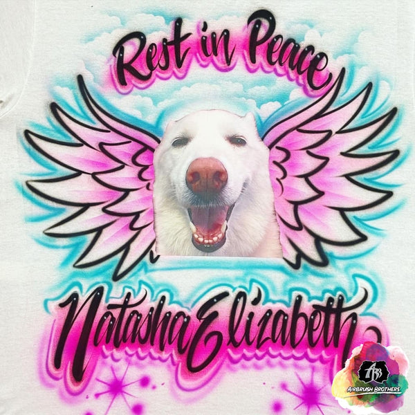 Airbrush Pet w/ Wings and Clouds Memorial Shirt Design 4T / Yes