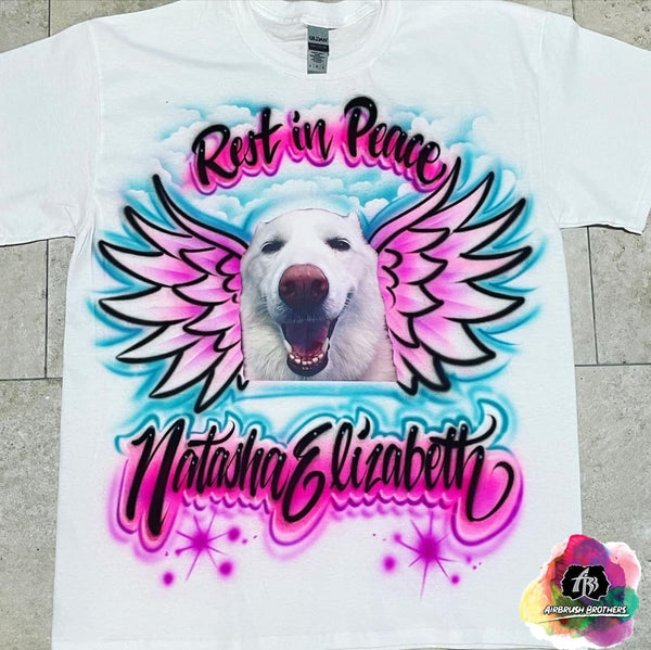 airbrush custom spray paint  Airbrush Pet w/ Wings And Clouds Memorial Shirt Design shirts hats shoes outfit  graffiti 90s 80s design t-shirts  Airbrush Brothers Shirt