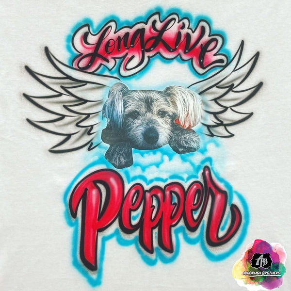 airbrush custom spray paint  Airbrush Pet w/ Wings Shirt Design shirts hats shoes outfit  graffiti 90s 80s design t-shirts  Airbrush Brothers Shirt