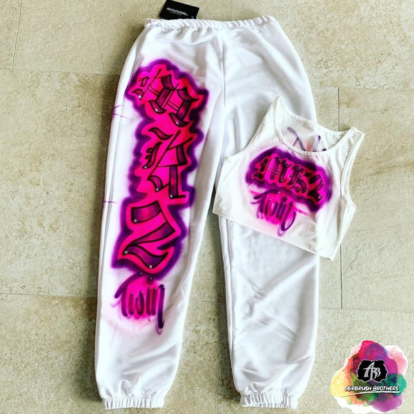 airbrush custom spray paint  Airbrush Pink 2000s Crop Top And Jogger Set shirts hats shoes outfit  graffiti 90s 80s design t-shirts  Airbrush Brothers Joggers