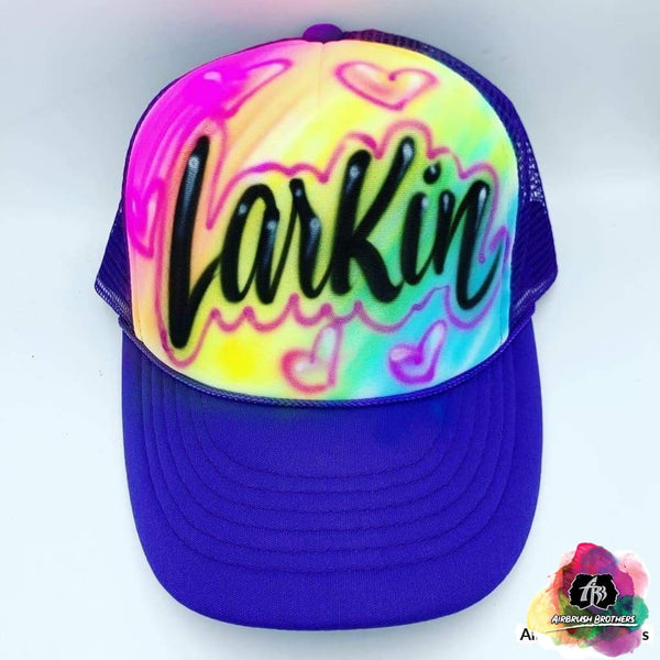 Airbrush Rainbow with Hearts Hat Design
