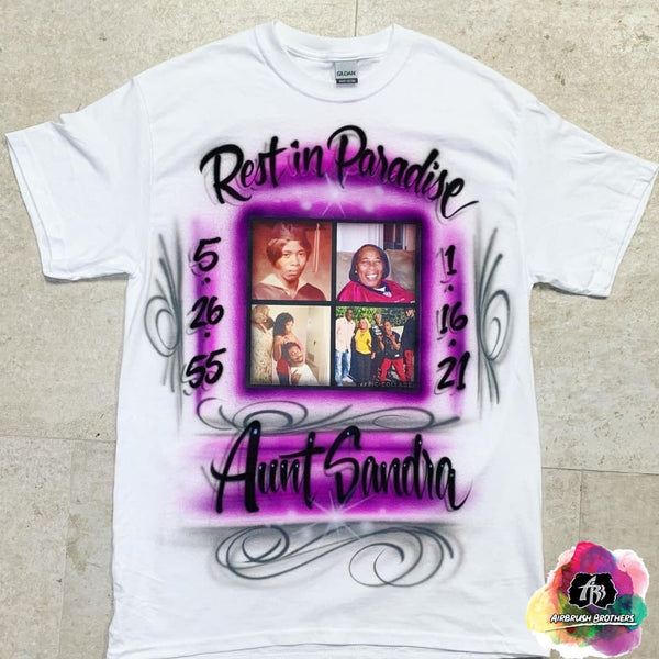 airbrush custom spray paint  Airbrush Rest In Paradise Auntie Shirt Design shirts hats shoes outfit  graffiti 90s 80s design t-shirts  AirbrushBrothers Shirt