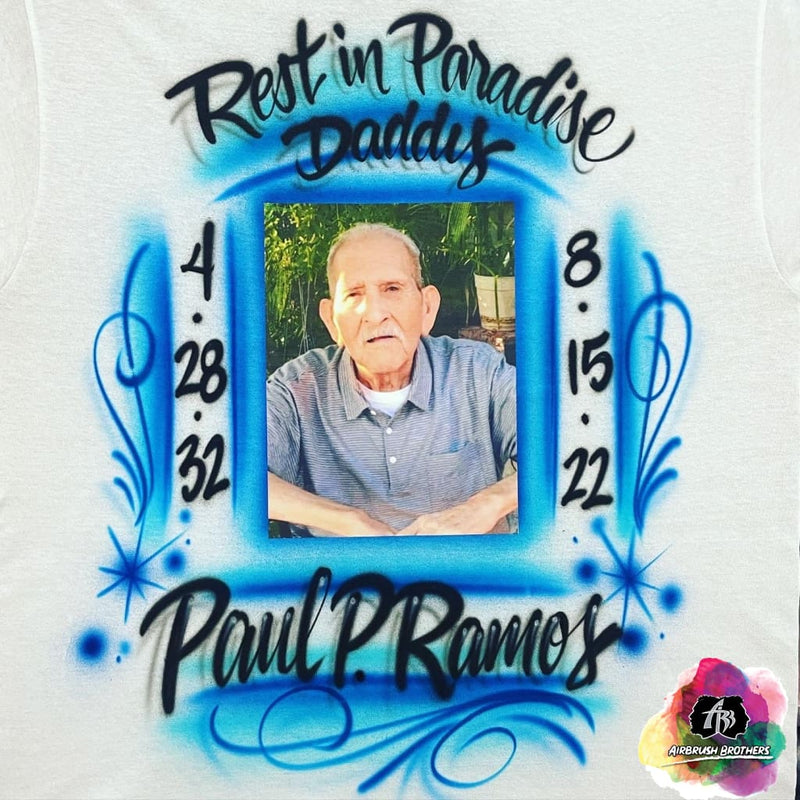 airbrush custom spray paint  Airbrush Rest in Paradise Daddy Shirt Design shirts hats shoes outfit  graffiti 90s 80s design t-shirts  AirbrushBrothers Shirt