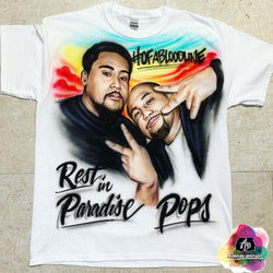 airbrush custom spray paint  Airbrush Rest In Paradise Portrait Shirt Design shirts hats shoes outfit  graffiti 90s 80s design t-shirts  AirbrushBrothers Shirt