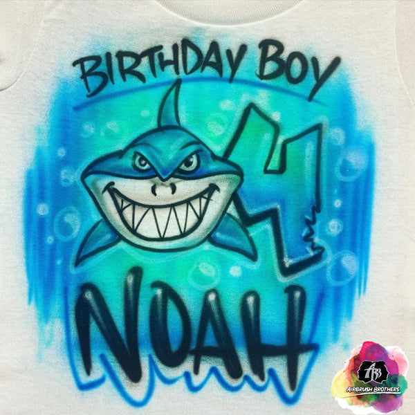 airbrush custom spray paint  Airbrush Shark Birthday Boy Shirt Design shirts hats shoes outfit  graffiti 90s 80s design t-shirts  Airbrush Brothers Shirt