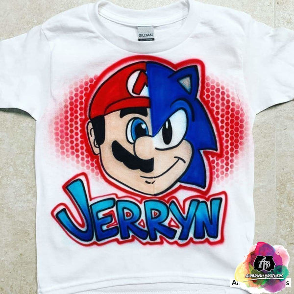 Airbrush Sonic and Mario Shirt Design