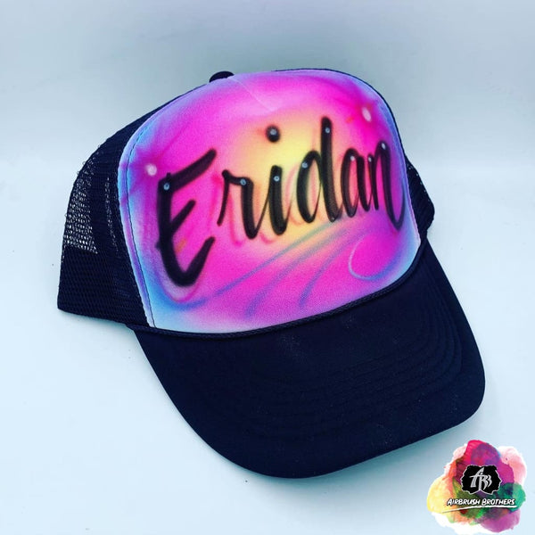 airbrush custom spray paint  Airbrush Swirl of Colors Hat Design shirts hats shoes outfit  graffiti 90s 80s design t-shirts  Airbrush Brothers Hats