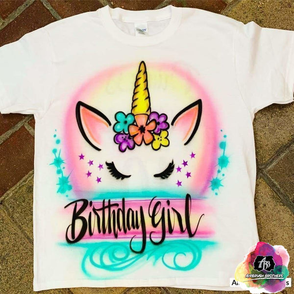 custom airbrush birthday shirts Airbrush Unicorn Birthday Girl Design