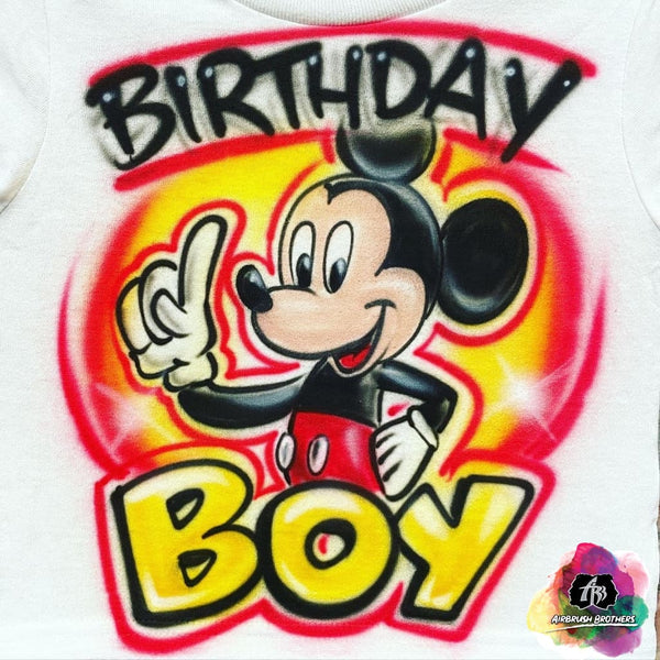 airbrush custom spray paint  Birthday Boy Mickey Mouse shirts hats shoes outfit  graffiti 90s 80s design t-shirts  Airbrush Brothers Shirt